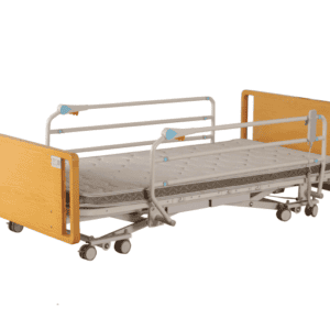 医院护理病床，医用移动病床，带护栏和轮子.