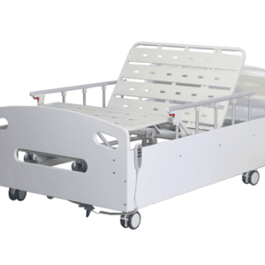 带可调节背靠和轮子的医院护理床.