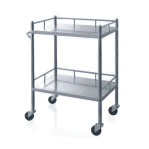 灵活便利的多层不锈钢医用推车，适用于医院、诊所、医疗场所存储和运输医用品.