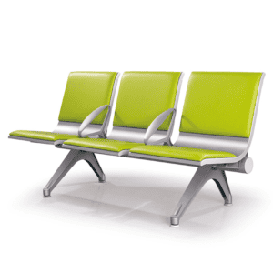 现代绿色候诊座椅，适用于医院、机场等公共等候区。耐用舒适，简约设计。.